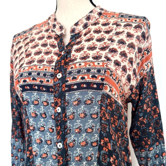 Free People Caravan Patchwork Multicolored Button Front Shirt - Picture 5 of 7